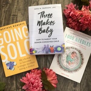 GOING SOLO, THREE MAKES BABY, 1000 NEEDLES lot of 3 fertility paperback books